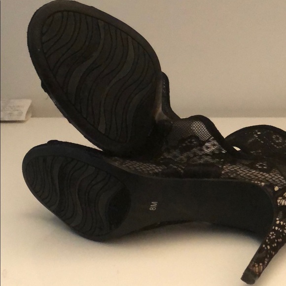 BLACK LACE ROMANTIC ANKLE HIGHE OPEN TOED HEELS - Picture 5 of 8